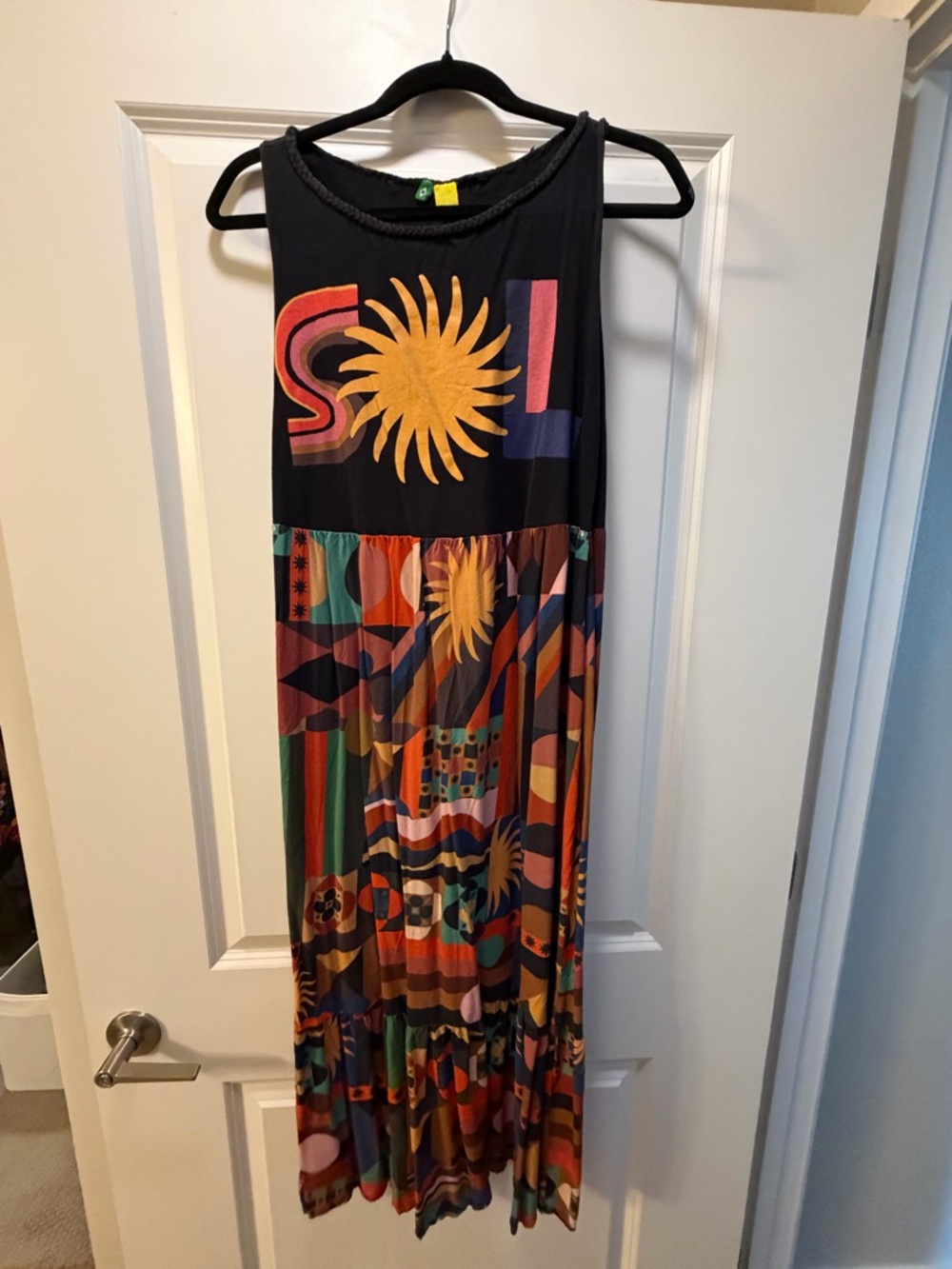 FARM Rio Black Multicolor Maxi Dress with Bold Graphic Sun